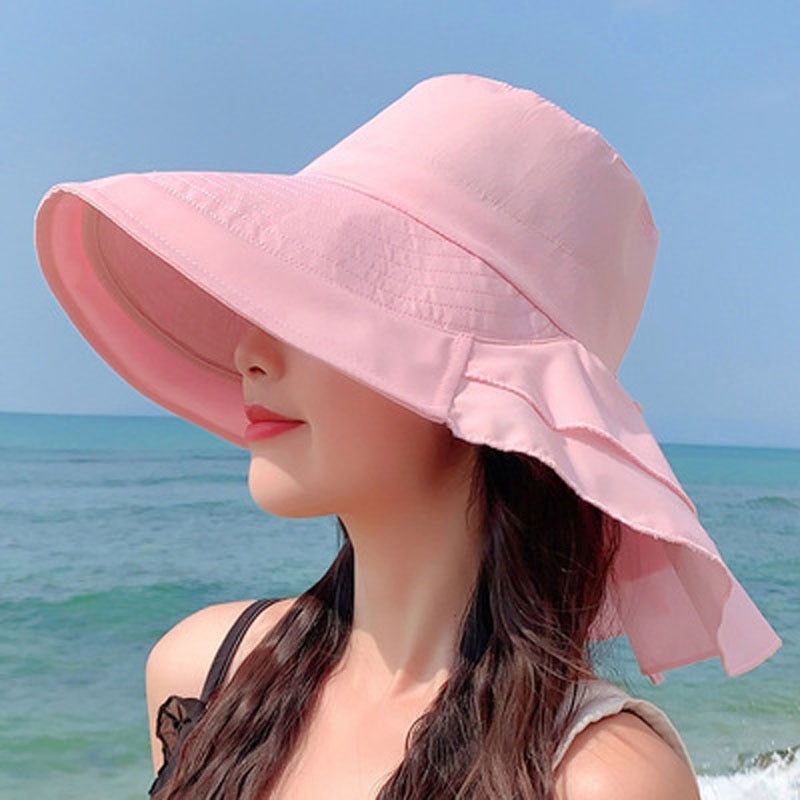 New Women&#39;s Summer Sun Hat With Neck Protector And Sunshade For Outdoor Cycling Trip Big-Brimmed Fisherman&#39;s Hat