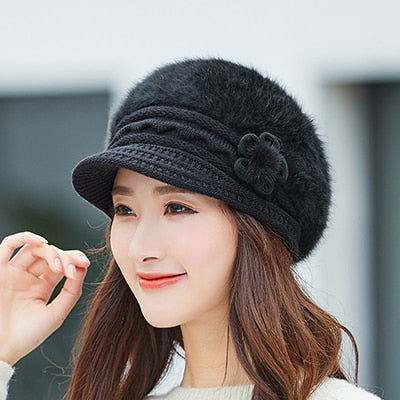 Hot Women Rabbit Fur Knitted Hats Casual Solid Color Autumn girls Winter Hat Female Bonnet Caps Boina Feminino