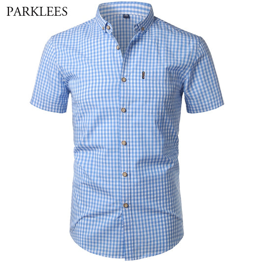 Small Plaid Shirt Men Summer New Short Sleeve Cotton Mens Dress Shirts Casual Button Down Chemise Homme Camisa Masculina XXXL