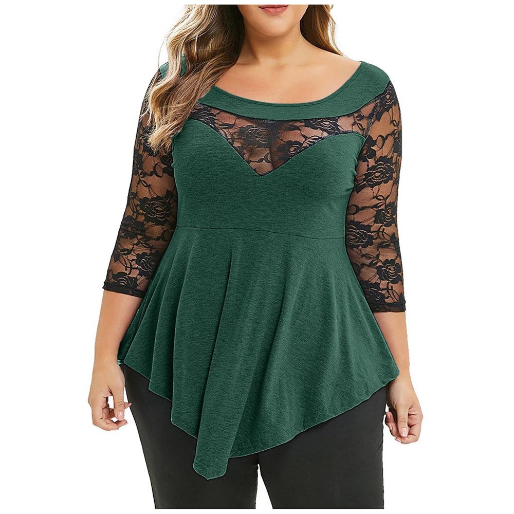 Plus Size 5XL Floral Lace Hollow Out Sexy Tunic Blouse Shirt Women Spring Autumn Big Size Tops Ruffles Irregular Blusas