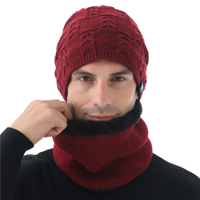 Xthree Men&#39;s Beanies Winter Skullies Knitted Hat Scarf  With Lining Wool Male Gorras Bonnet Winter Hats For Men Beanies Hats