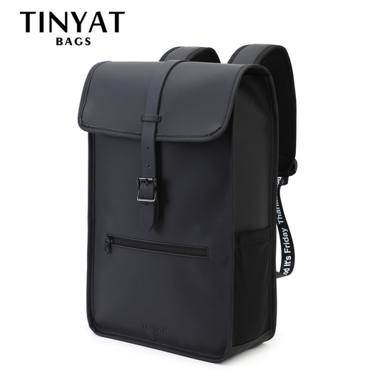 TINYAT New Men&#39;s Leather Backpack laptop Backpack for 14 15  inch Waterproof Travel Backpack for School Hiking Finshing Backpack