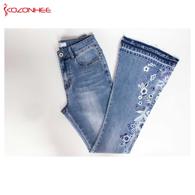 Embroidery Stretching Flare Jeans Women Elasticity Bell-Bottoms Jeans For Girls Light Blue Trousers women Jeans Large Size #72