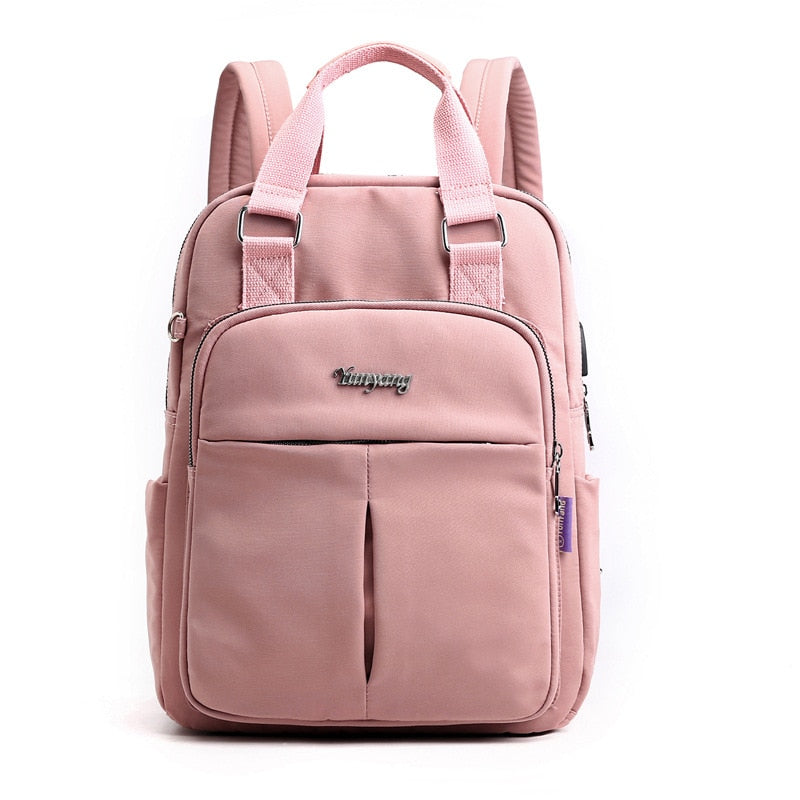 Top-Handle USB Charging Women Backpack Large Capacity Casual Travel Rucksack Preppy Student School Bag 14 inch Laptop Backpack