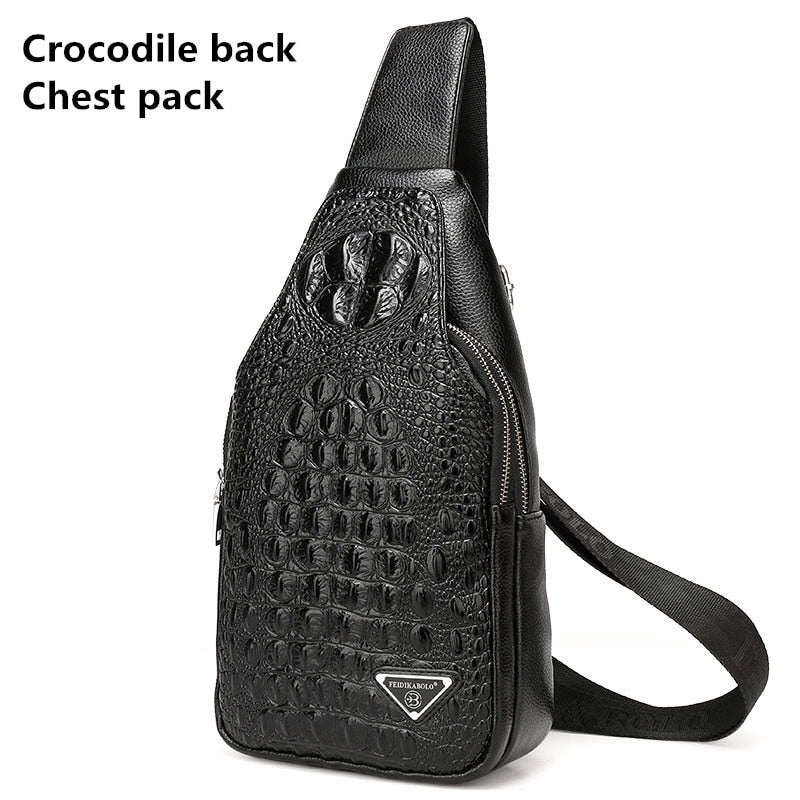 FEIDIKABOLO 3D Crocodile Men Chest Pack Leather Travel Men's Crossbody Bags Male Shoulder Bag Back Bag Rucksack Men Clutch Purse