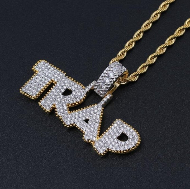 Ice Out Chain Necklace Trap Design Letter Pendant Personality Trend Fashion Hip Hop Necklace