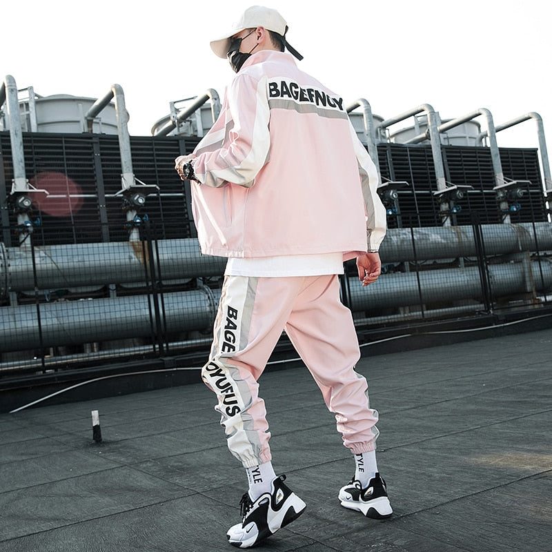 Men&#39;s Tracksuit Streetwear Two-piece Set Sweat Suit Polyester Overalls Men&#39;s Jacket and Harem Pants 2022 Hip Hop Mens Clothing