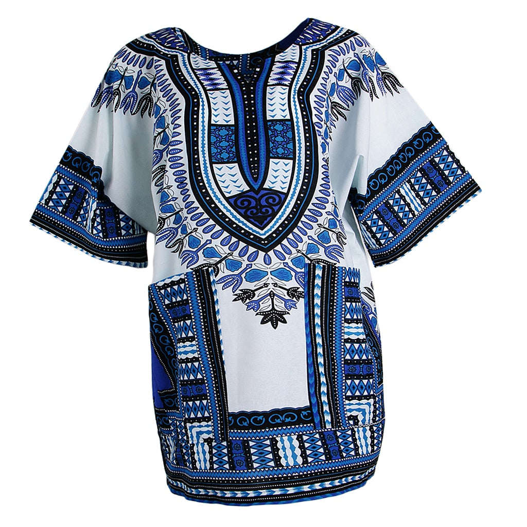 Unisex Adult Cotton One Size African Prints Dress Colorful Dashiki Shirt Top