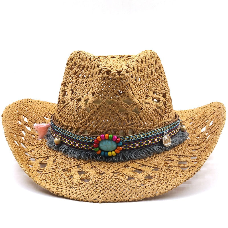 New Straw Western Cowboy Hat Hand Made Beach Felt Sunhats Party Cap For Man Woman Curling Brim Cap Sun Protection Unisex Hats