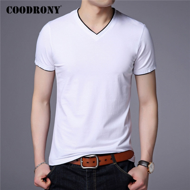 COODRONY Brand Summer Short Sleeve T Shirt Men Cotton Tee Shirt Homme Streetwear Casual V-Neck T-Shirt Men Clothing Tops C5102S