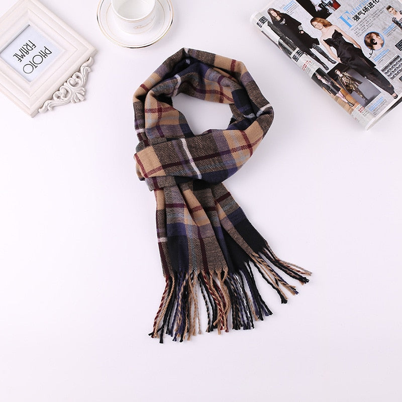 Luxury Brand Men&#39;s Winter Plaid Scarf Warm Women Cashmere Shawls Scarves Casual Tassel Scarfs Man Business Scarf Pashmina