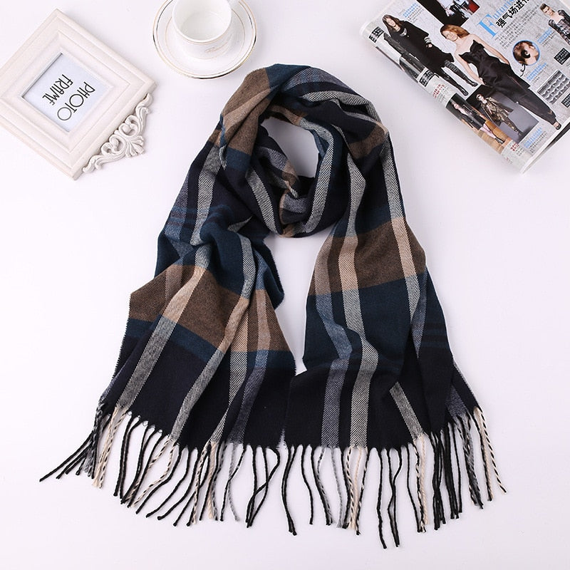 Luxury Brand Men&#39;s Winter Plaid Scarf Warm Women Cashmere Shawls Scarves Casual Tassel Scarfs Man Business Scarf Pashmina