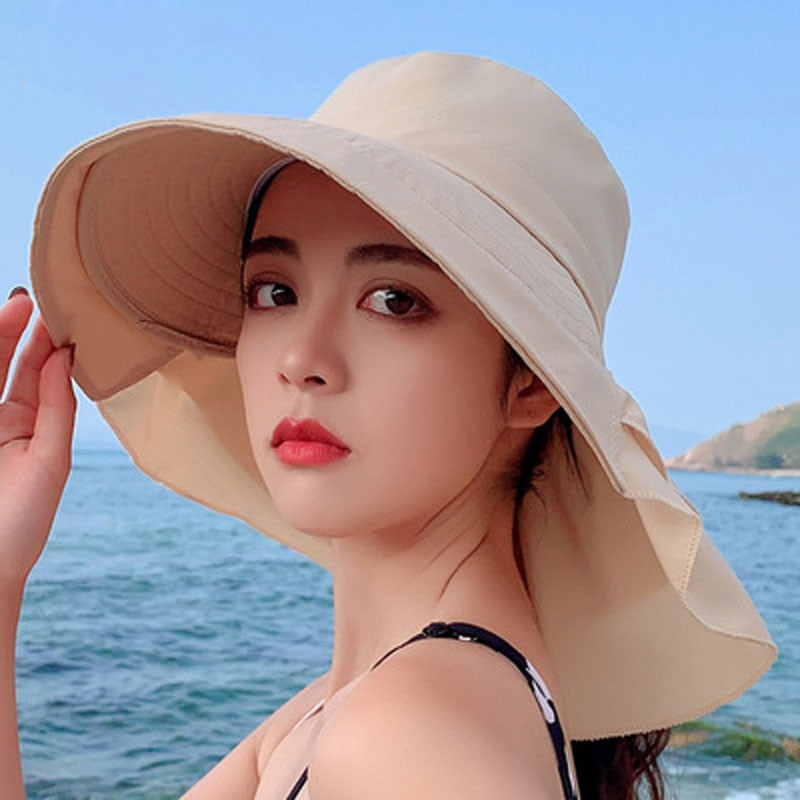 New Women&#39;s Summer Sun Hat With Neck Protector And Sunshade For Outdoor Cycling Trip Big-Brimmed Fisherman&#39;s Hat