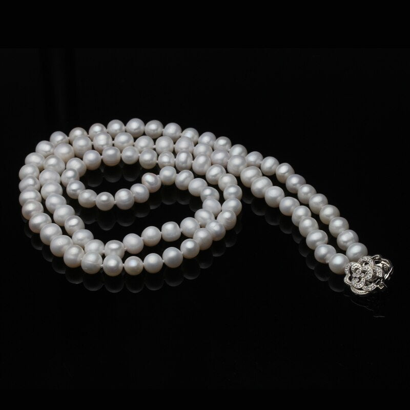 Trendy Real Natural Long Pearl Necklace Women,Wedding White Freshwater Round Pearl Necklace Party Gift