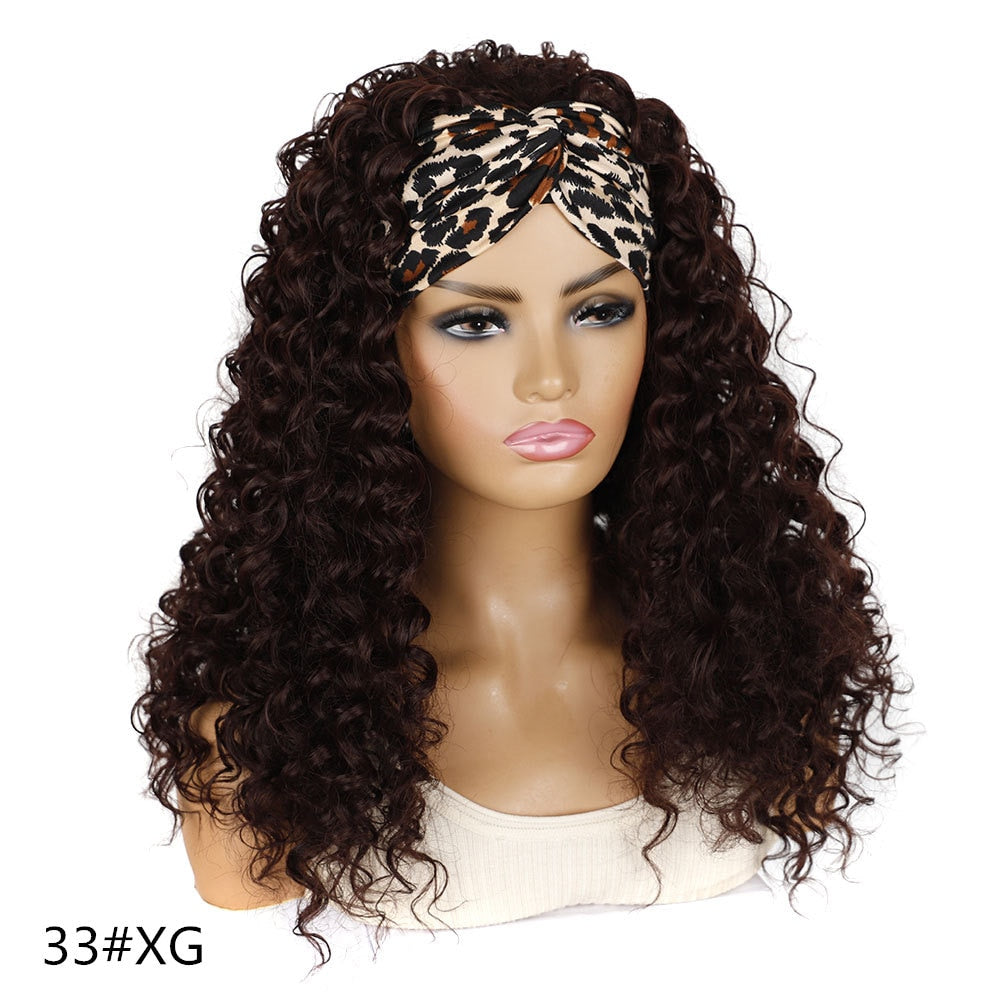 GURUILAGU Deep Wave Headband Wig Heat Resistant Fiber Synthetic Wig Black/613/4/27/99J Blonde Wig Synthetic Hair Wigs For Women