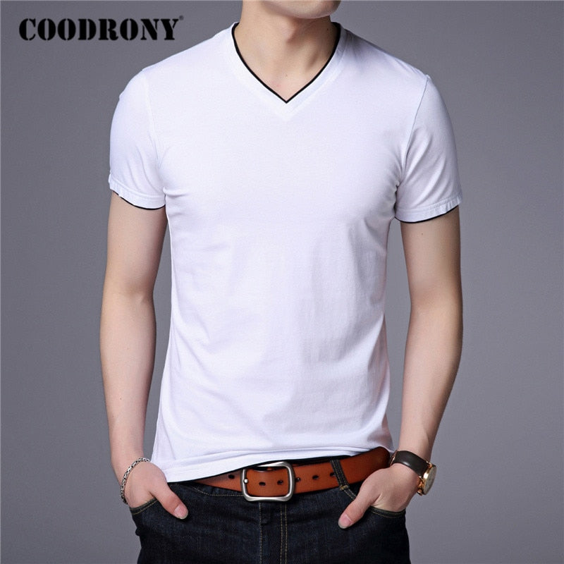 COODRONY Brand Summer Short Sleeve T Shirt Men Cotton Tee Shirt Homme Streetwear Casual V-Neck T-Shirt Men Clothing Tops C5102S