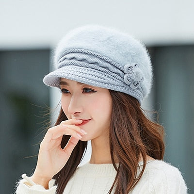 Hot Women Rabbit Fur Knitted Hats Casual Solid Color Autumn girls Winter Hat Female Bonnet Caps Boina Feminino