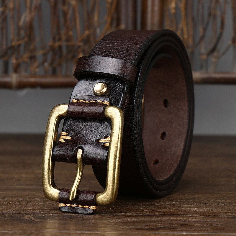 Vintage Leather Belts Brass Buckles Men Belt Ceinture Homme Retro Mens Cowskin Belts Pin Buckle