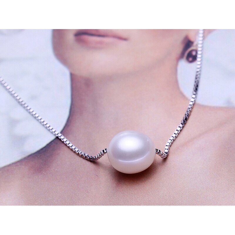 Wedding Real Black 8-9-10mm Natural Freshwater Pearl Necklace 925 Sterling Silver Pearl Pendant Necklace For Women