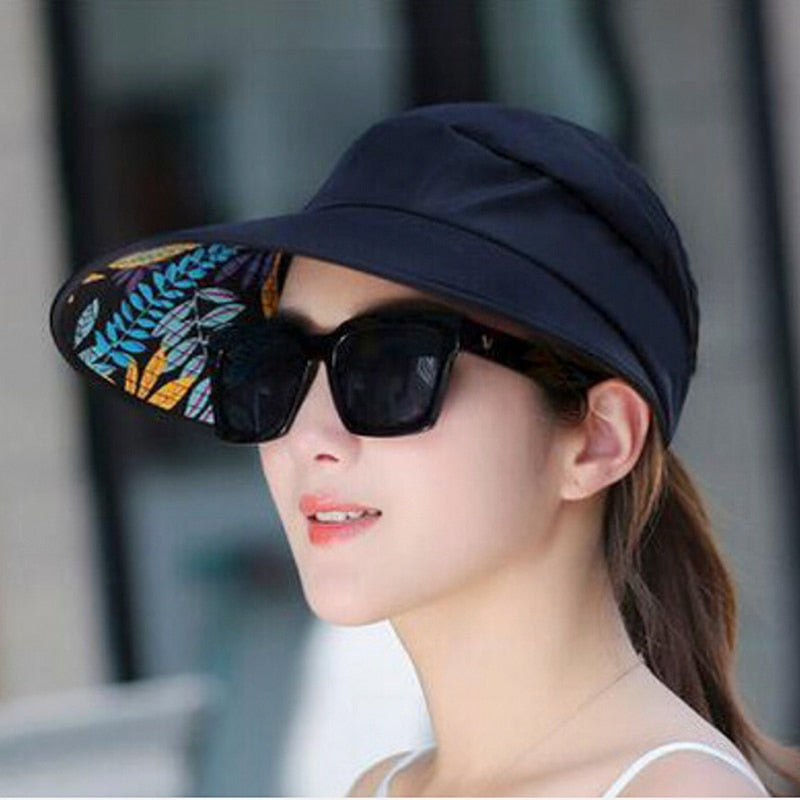 Summer Sun Protection Folding Sun Hat For Women Wide Brim Cap Ladies Beach Visor Hat Girl Holiday UV Protection Sun Hat