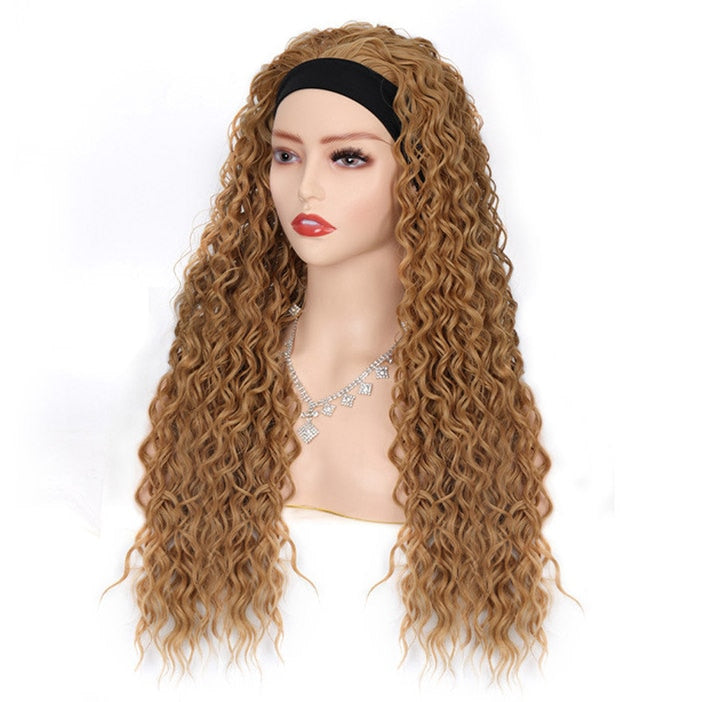 GURUILAGU Deep Wave Headband Wig Heat Resistant Fiber Synthetic Wig Black/613/4/27/99J Blonde Wig Synthetic Hair Wigs For Women