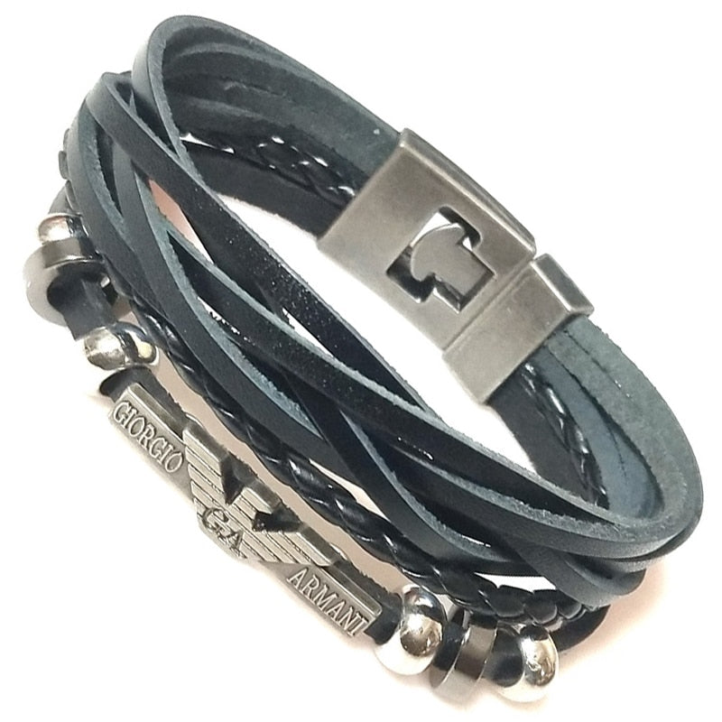 New 2021 High Quality Lucky Vintage Men's Leather Bracelet Black/Brown Charm Multilayer Braided Women Pulseira Masculina