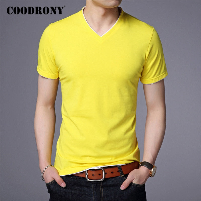 COODRONY Brand Summer Short Sleeve T Shirt Men Cotton Tee Shirt Homme Streetwear Casual V-Neck T-Shirt Men Clothing Tops C5102S