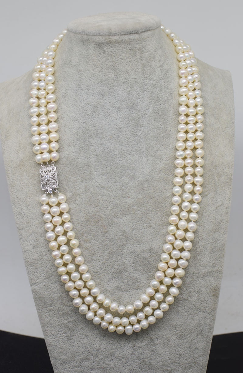 Collier perles de culture diamètre 7/8 mm taille 45 freshwater pearl white near round 7-8mm  necklace 19-21inch nature  wholesale FPPJ