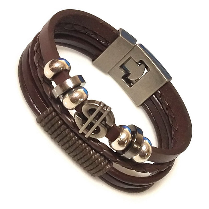 New 2021 High Quality Lucky Vintage Men's Leather Bracelet Black/Brown Charm Multilayer Braided Women Pulseira Masculina