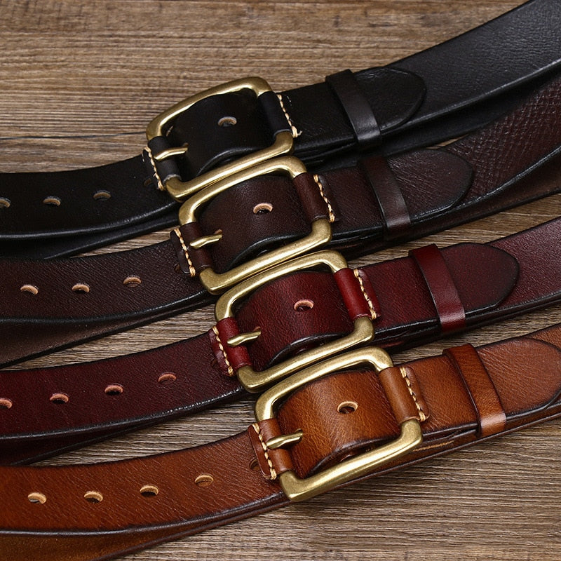 Vintage Leather Belts Brass Buckles Men Belt Ceinture Homme Retro Mens Cowskin Belts Pin Buckle