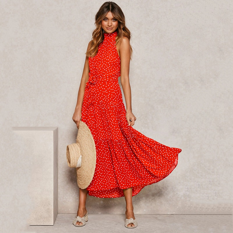 Summer Long Dress Polka Dot Casual Dresses Black Sexy Halter Strapless New 2022 Yellow Sundress Vacation Clothes For Women