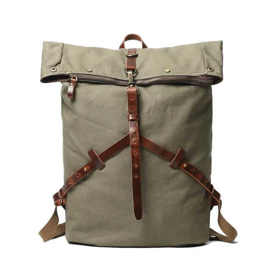 Personalized  men and women backpack large capacity business travel school bag canvas leather cross-shaped mountaineering bag