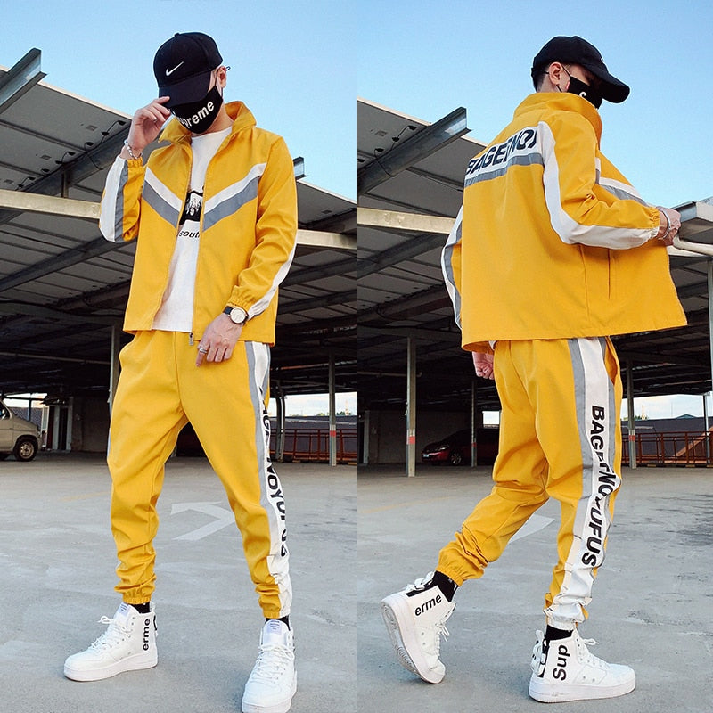 Men&#39;s Tracksuit Streetwear Two-piece Set Sweat Suit Polyester Overalls Men&#39;s Jacket and Harem Pants 2022 Hip Hop Mens Clothing