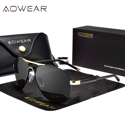 AOWEAR Men&#39;s Aviation Sunglasses Men Polarized Mirror Sunglass for Man HD Driving Polaroid Sun Glasses lunettes de soleil homme