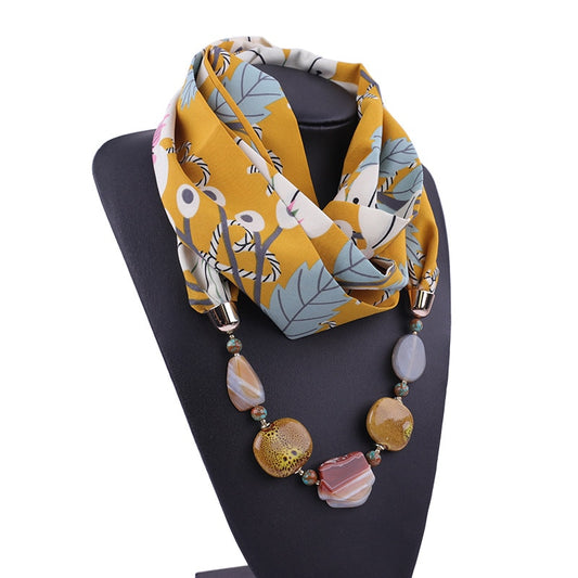 2021 women's winter scarf statement jewelry diamonds pendant necklace scarf women print chiffon scarves foulard femme