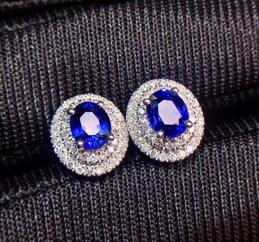 Sapphire Earrings Stud Real Pure 18 K Gold Jewelry 100% Natural Royal Blue Sapphire 0.88ct Gemstones Stud Earrings for Women