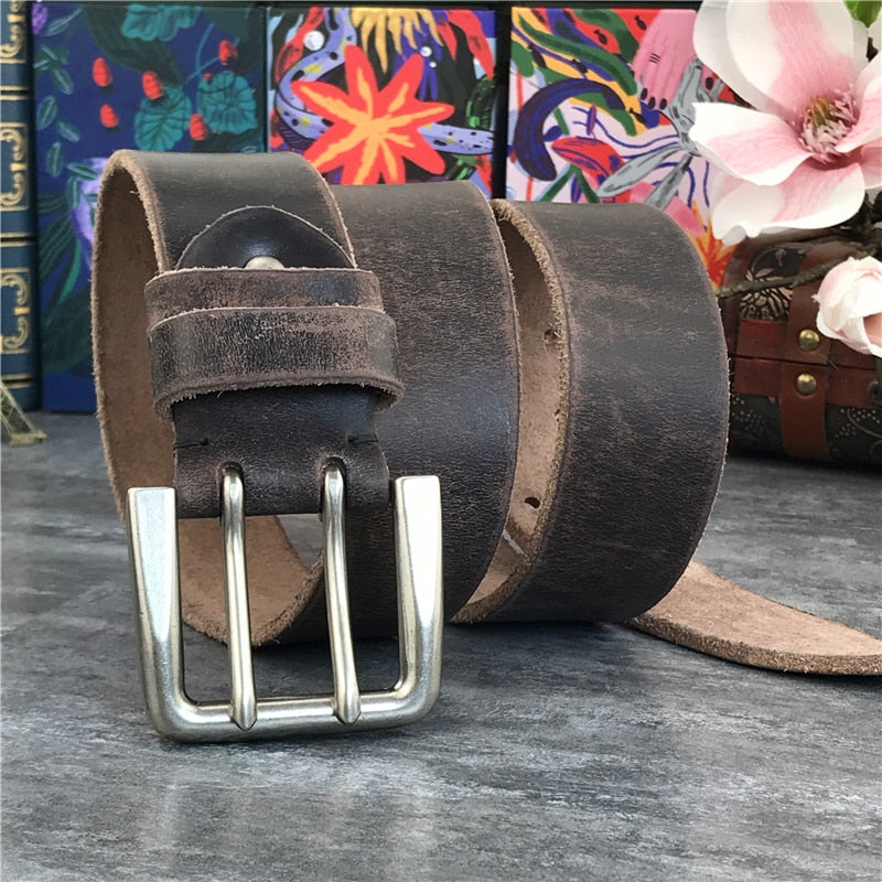 Super Wide 4.3CM Double Pin Belt Buckle 130CM-135CM Long Belt Luxury Thick Leather Belt Men Ceinture Homme Jeans Belt  MBT0018