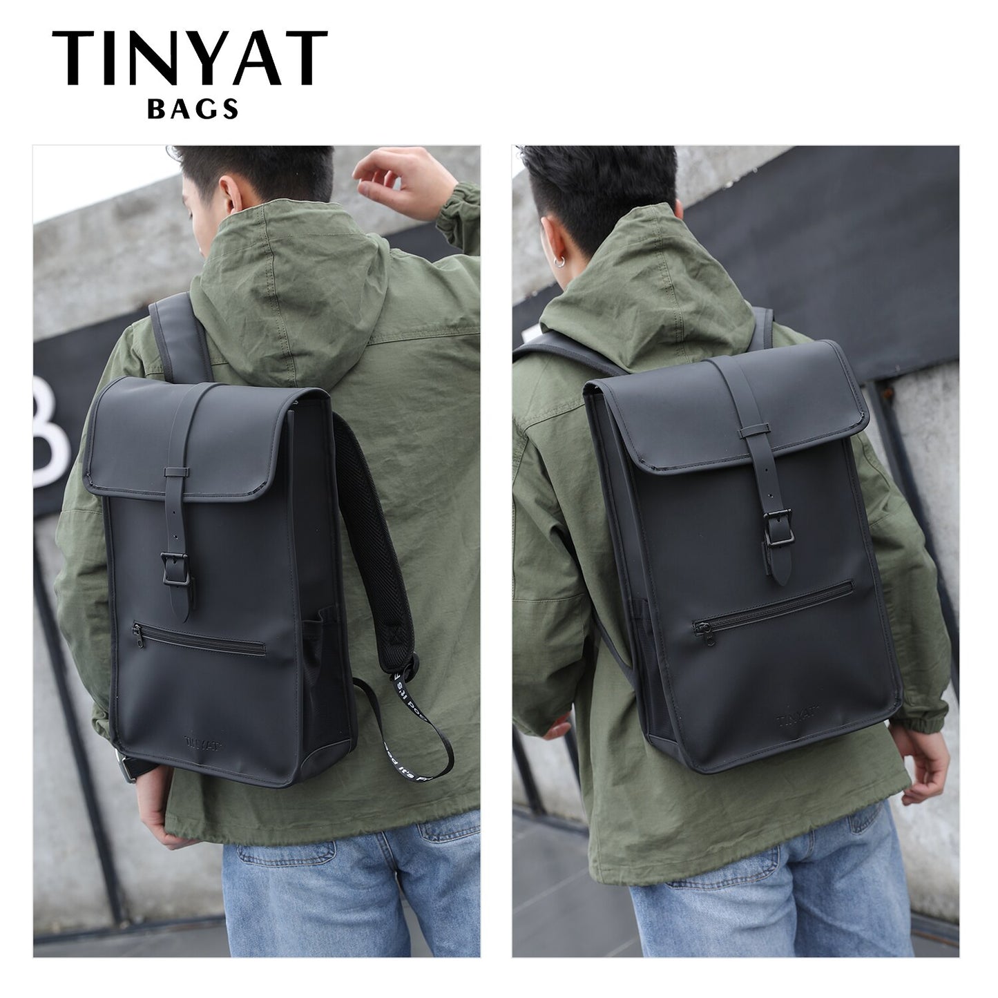 TINYAT New Men&#39;s Leather Backpack laptop Backpack for 14 15  inch Waterproof Travel Backpack for School Hiking Finshing Backpack