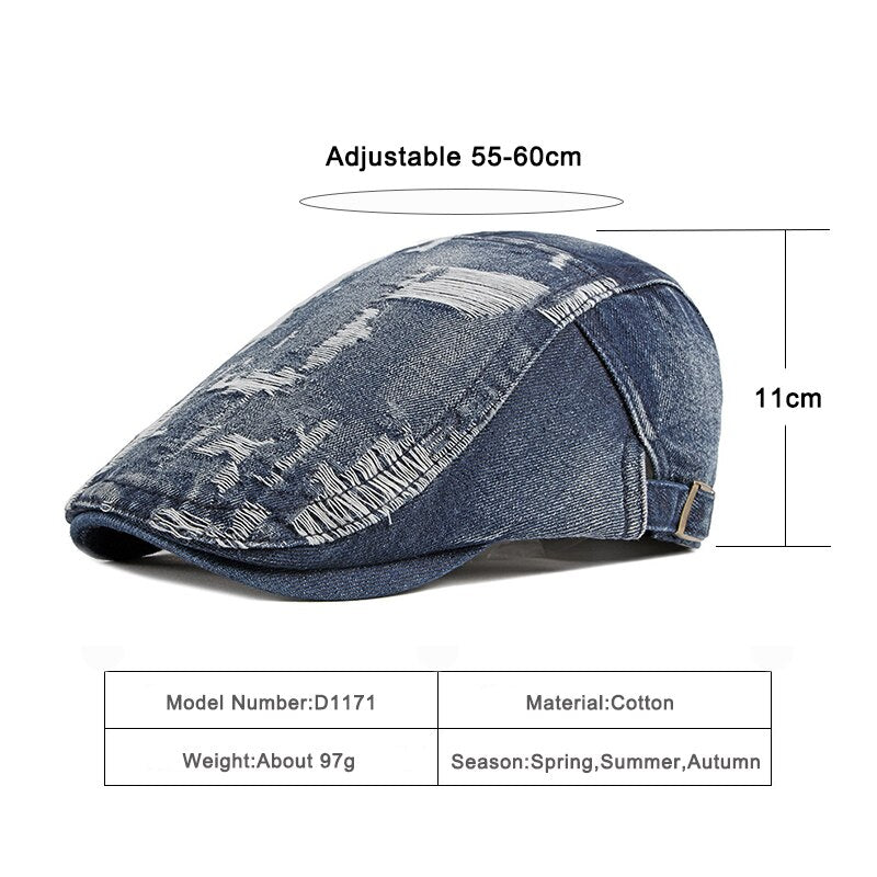 Wuaumx Unisex Retro Casual Mens Hats Spring Summer Denim Berets Hat Women Washed Cotton Duckbill Visors Herringbone Flat Caps