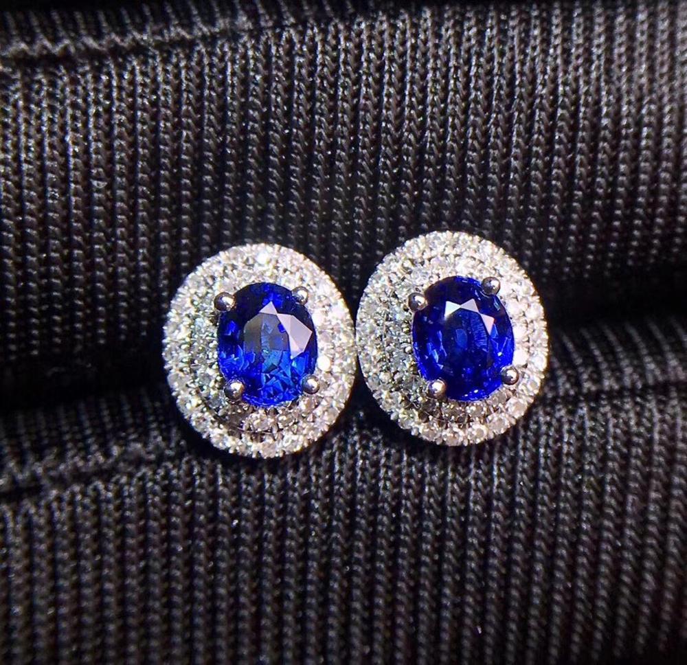 Sapphire Earrings Stud Real Pure 18 K Gold Jewelry 100% Natural Royal Blue Sapphire 0.88ct Gemstones Stud Earrings for Women