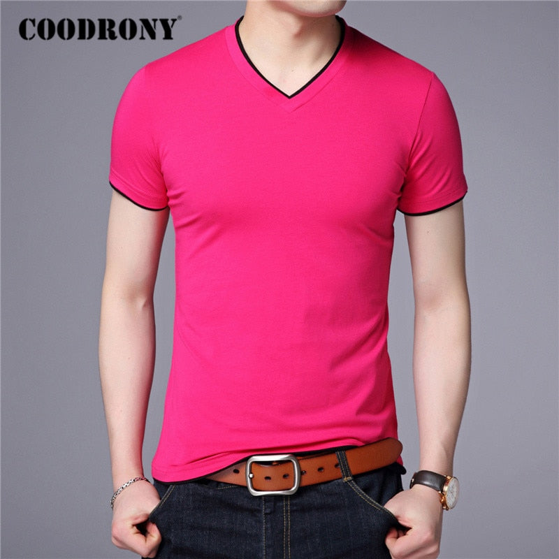 COODRONY Brand Summer Short Sleeve T Shirt Men Cotton Tee Shirt Homme Streetwear Casual V-Neck T-Shirt Men Clothing Tops C5102S