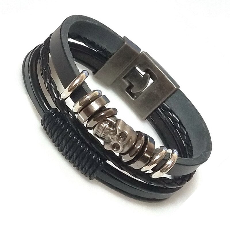 New 2021 High Quality Lucky Vintage Men's Leather Bracelet Black/Brown Charm Multilayer Braided Women Pulseira Masculina