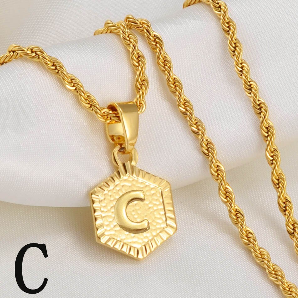 Anniyo A-Z Letters Necklaces Women Men English Initial Alphabet Charm Pendant Rope Chain Jewelry African Wedding Gift #114006B