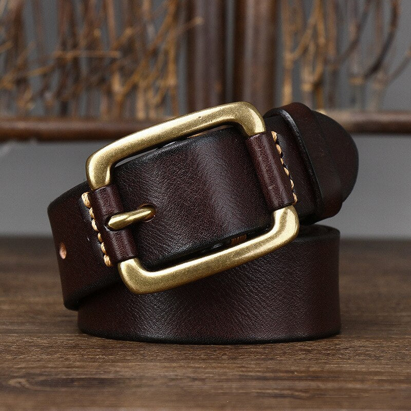 Vintage Leather Belts Brass Buckles Men Belt Ceinture Homme Retro Mens Cowskin Belts Pin Buckle