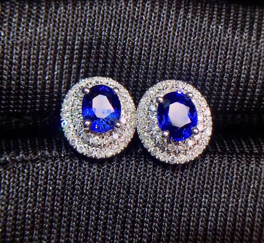 Sapphire Earrings Stud Real Pure 18 K Gold Jewelry 100% Natural Royal Blue Sapphire 0.88ct Gemstones Stud Earrings for Women