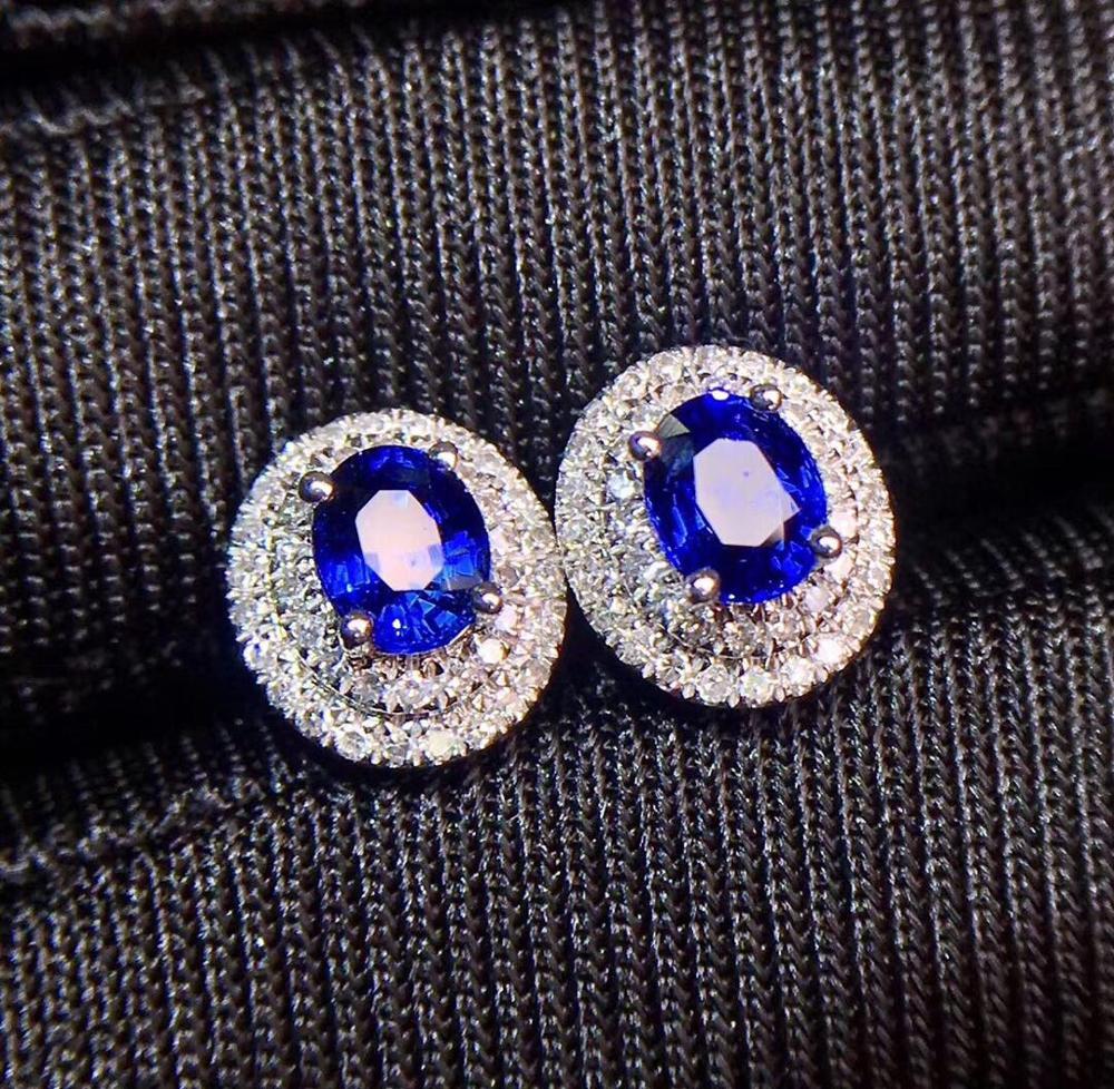 Sapphire Earrings Stud Real Pure 18 K Gold Jewelry 100% Natural Royal Blue Sapphire 0.88ct Gemstones Stud Earrings for Women