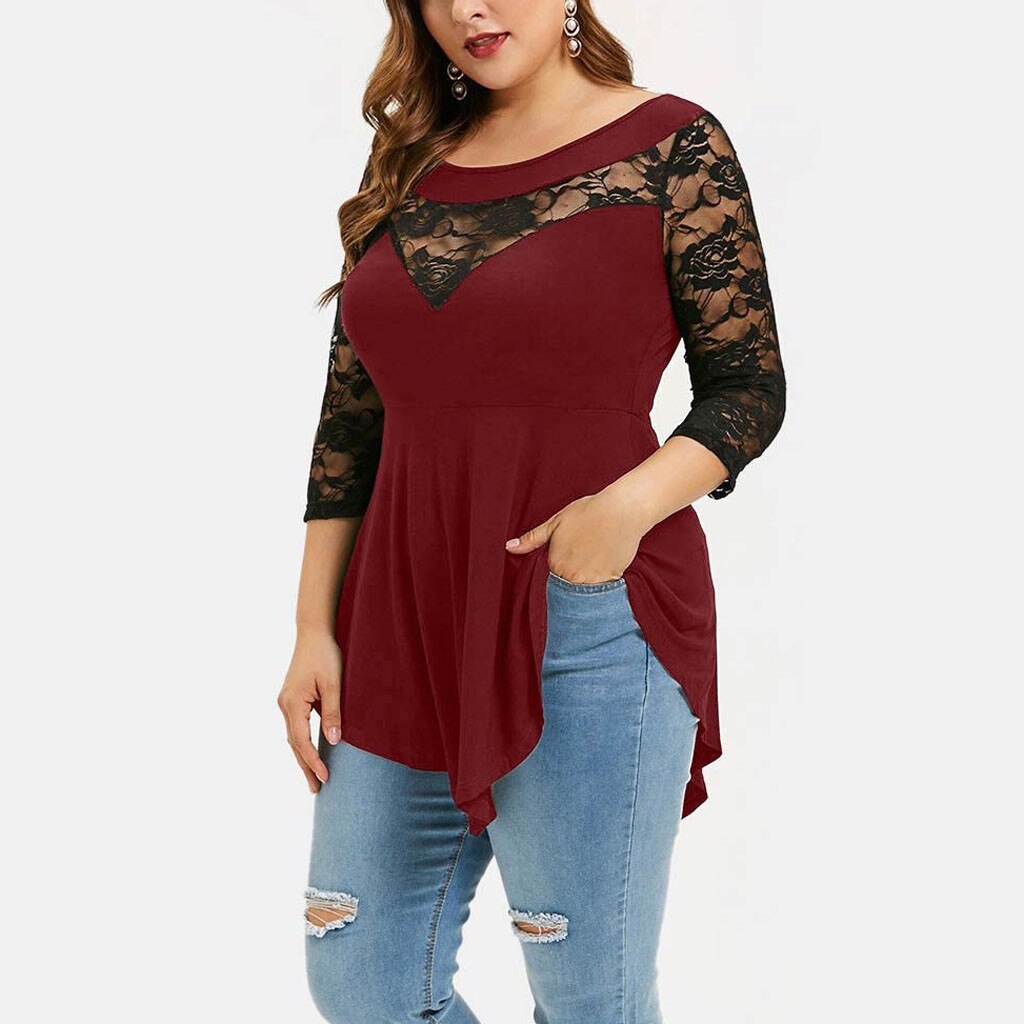 Plus Size 5XL Floral Lace Hollow Out Sexy Tunic Blouse Shirt Women Spring Autumn Big Size Tops Ruffles Irregular Blusas