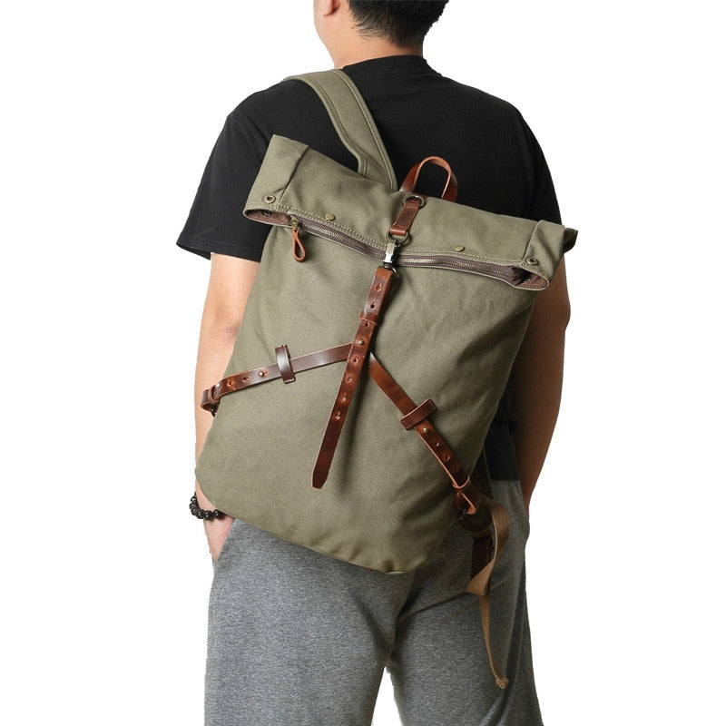 Personalized  men and women backpack large capacity business travel school bag canvas leather cross-shaped mountaineering bag