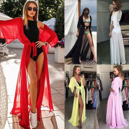 Summer Fashionable Women&#39;s Cover Up Wrap Beachwear Long Dress Chiffon Kimono Beach Cardigan Bikini