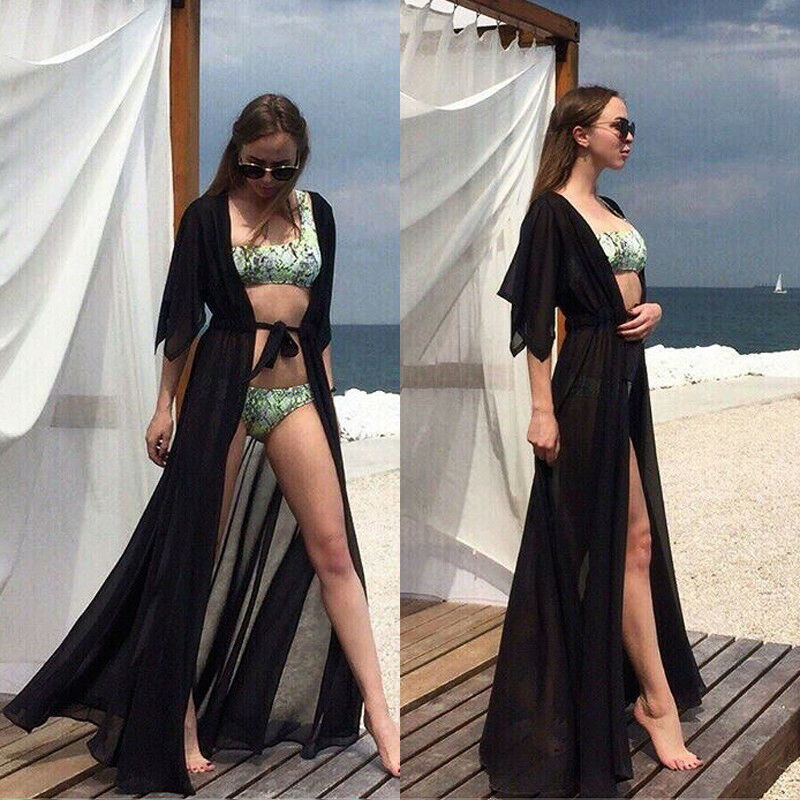 Summer Fashionable Women&#39;s Cover Up Wrap Beachwear Long Dress Chiffon Kimono Beach Cardigan Bikini